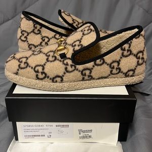GUCCI Fria GG Wool Loafers 39EU